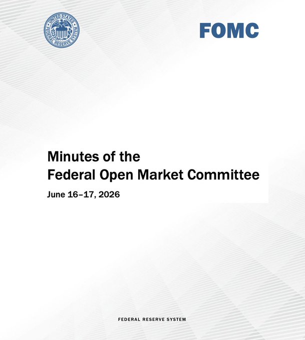 The image shows the cover of the **"Minutes of the Federal Open Market Committee" (FOMC)** dated **June 16–17, 2026**, issued by the Federal Reserve System, providing the official context for the post's discussion of inflation complexities and their implications for future monetary policy and assets like BTC.