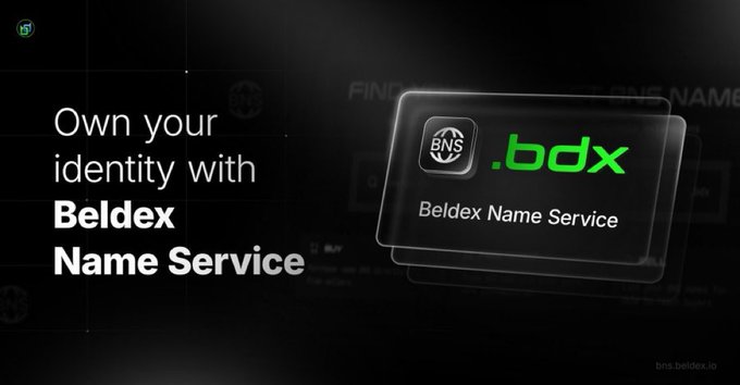 A promotional banner for Beldex Name Service (BNS) displays '.bdx' domain branding with the text 'Own your identity with Beldex Name Service' and the website 'bns.beldex.io'.