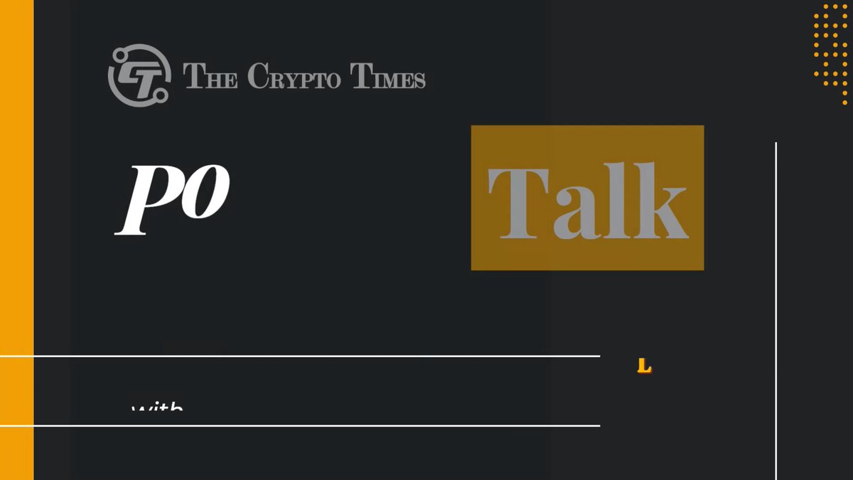The image features a black background with white text that reads "THE CRYPTO TIMES" at the top of the frame. Below this, there are two lines of yellow text that say "PO" and "TALK". The rest of the image is in shades of gray, providing a neutral backdrop for the text.