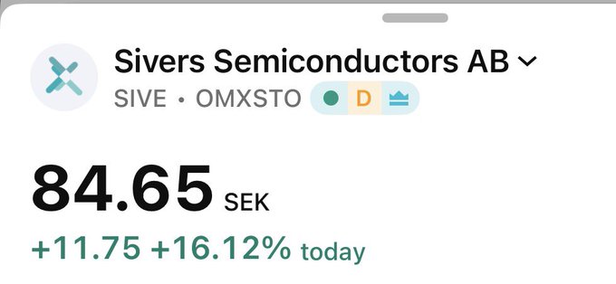 iphone screen displaying a list of numbers and text, including "Sivers Semiconductor AB" and "84.65 Sek".