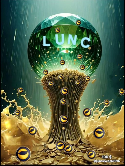 The image features a green crystal ball with gold balls surrounding it, creating an illusion of a firestorm effect. The caption reads "Stable staking Constant incineration Growth upgrade The Luna Classic will surprise the world with the highest rate of climb #LUNCcommunity #LUNCBURN #USTCREPEG #USTC1DOLLAR". This post is related to the game LUNC, as it promotes a new expansion for the game.
