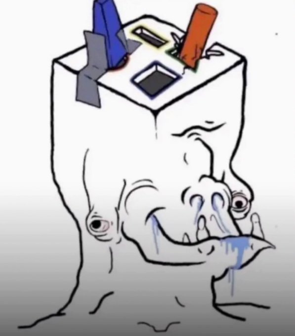 The image shows the "cry laughing face" meme merged with a slot machine, drooling at the prospect of easy money. This humorously relates to the post's message about how bullish markets make traders feel like they'll effortlessly get rich through gambling-like speculation.