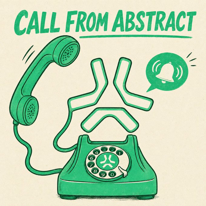 An illustrated green vintage rotary telephone with the text 'CALL FROM ABSTRACT' displayed above it, accompanied by a ringing bell icon in a speech bubble.