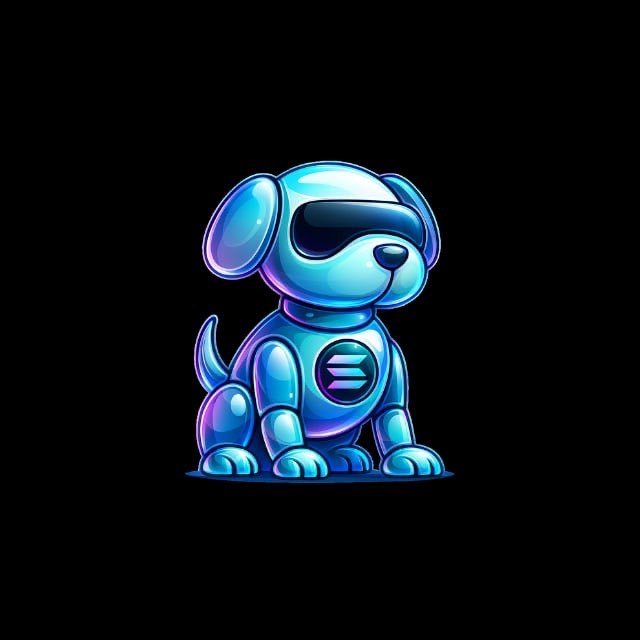A glossy, futuristic blue robotic dog with a digital visor and a "D" emblem on its chest is featured against a black background, visually representing the "iDOG" memecoin brand. The image aligns with the post promoting the $IDOG presale and its upcoming MEXC and Raydium listings.