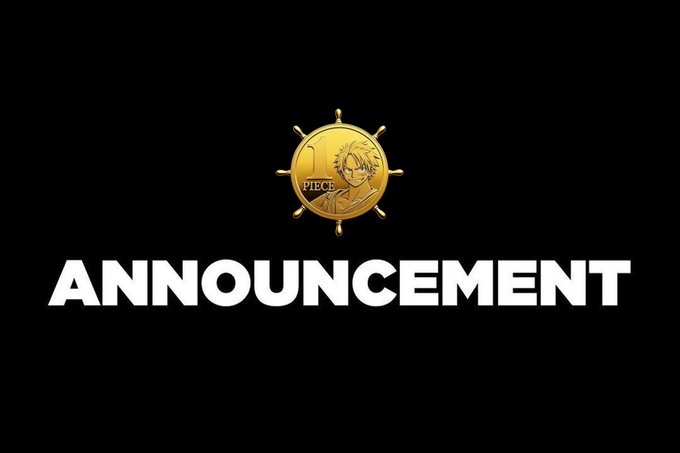The image displays a gold ship's wheel medallion featuring a One Piece anime character and the word "PIECE," with "ANNOUNCEMENT" written in bold white text below on a black background, serving as a header graphic for an official post detailing a 15,000 USDT reward allocation plan.