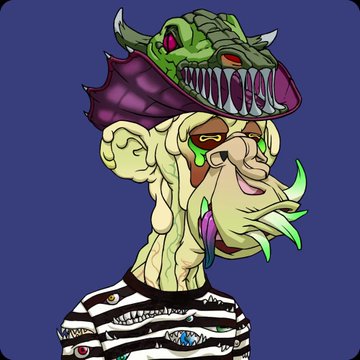 A cartoon illustration of a grotesque goblin-like creature with green skin, sharp fangs, a purple mushroom-like hat, and a striped shirt set against a dark blue background.