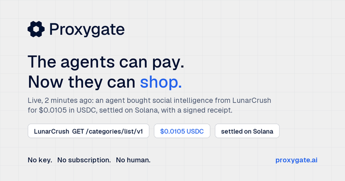 The image shows an advertisement for Proxygate that focuses on the idea of agents being able to pay for things using different payment methods such as Mastercard, MetaMask, and AWS Agent Core payments. The ad features a screenshot of a payment gateway, which implies that agents can now use various forms of payment like credit cards, PayPal, or even Bitcoin. The post's message suggests that agents are finally paying interest on their transactions by companies like Amazon Web Services (AWS). This information is relevant to the image as it provides context about what the advertisement is promoting and how this payment gateway works.