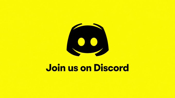 A bold yellow background features the black Discord mascot logo above the text "Join us on Discord," serving as a clear call-to-action inviting viewers to connect with the community server described in the post.