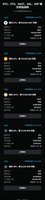 A dark-themed crypto exchange interface titled "合成加密貨" (synthetic cryptocurrencies) displaying perpetual contract trading for BTC, ETH, XAUT, SOL, and XRP against USDT.