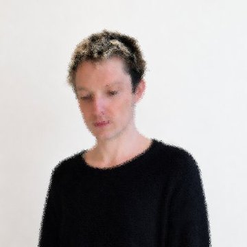 A young person with short curly hair wearing a black sweater stands against a plain white background, with their head tilted slightly downward and eyes cast down. The image appears to accompany a social media post announcing a new "web3 lesbian couple," with the subject's modest, downcast pose visually echoing the dramatic tone of the relationship reveal.