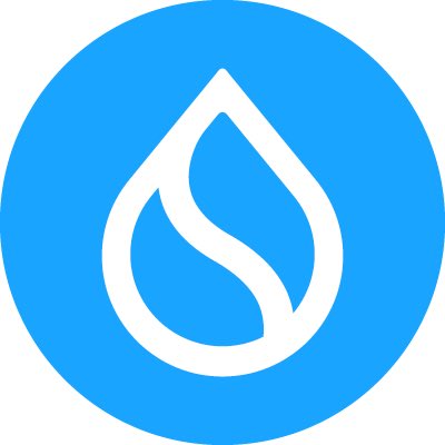 Blue circular logo featuring a stylized white water drop outline with a curved internal line, representing the Sui (SUI) cryptocurrency.