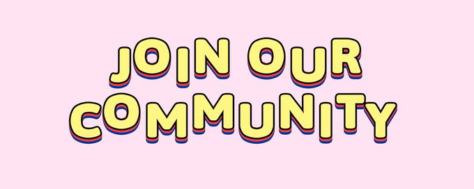 The image features a pink banner with white text that reads "JOIN OUR COMMUNITY". The banner has a retro style reminiscent of an old-fashioned sign or poster from the past. It appears to be part of a larger collection, as there are other similar banners in the background. The main focus is on the message "JOIN OUR COMMUNITY" and its connection to sensory awareness and inclusive environments.