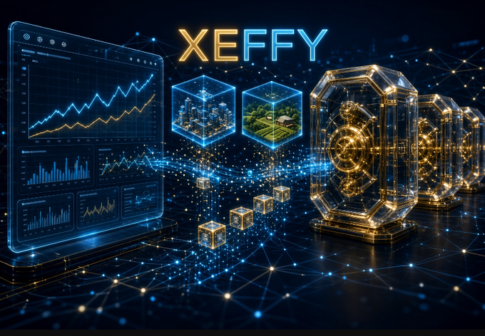 A futuristic digital display showcases the "XEFFY" brand with glowing gold octagonal data nodes, holographic dashboards of analytics charts, and miniature cube models of city and agricultural scenes connected by a network of illuminated data streams, visually representing the platform's focus on secure infrastructure and data-driven real-world applications.

The image aligns with the post's theme by depicting Xeffy_io as a sophisticated, infrastructure-focused platform—its glowing data nodes and analytics dashboards symbolize the "unglamorous but critical work" of tightening security and refining systems, while the miniature city and farm cubes suggest real-world utility beyond hype-driven narratives.