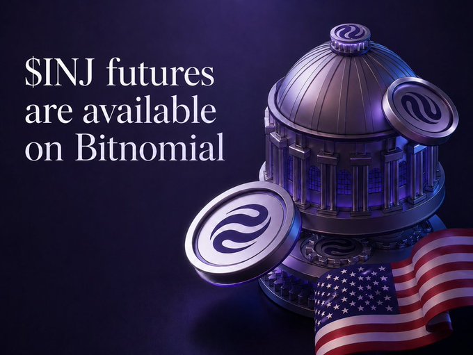 The image features a silver coin with a black symbol, an American flag, and text that reads "SINJ Futures are available on Bitominal" against a dark purple background. The combination of these elements creates a visually striking contrast between the traditional symbols of patriotism (the American flag) and the modern concept of digital assets like cryptocurrencies.

The image seems to be promoting or discussing the availability of SINJ Futures, which are digital assets that can be bought and sold on Bitominal. The presence of the American flag in the background further emphasizes this connection between traditional symbols and the emerging world of cryptocurrency trading.