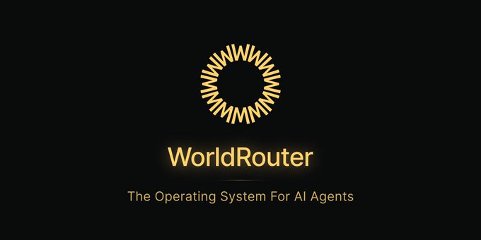 A logo on a black background featuring a circular sunburst design above the text "WorldRouter" and the tagline "The Operating System For AI Agents."
