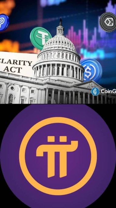 A composite image showing the U.S. Capitol building with the words 'CLARITY ACT' and crypto logos in the background, with a large Pi Network logo at the bottom.