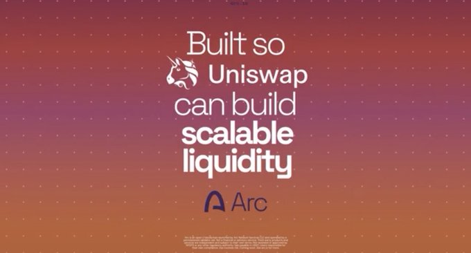 An advertisement with text 'Built so Uniswap can build scalable liquidity' and the Arc logo, set against a gradient orange-purple background.