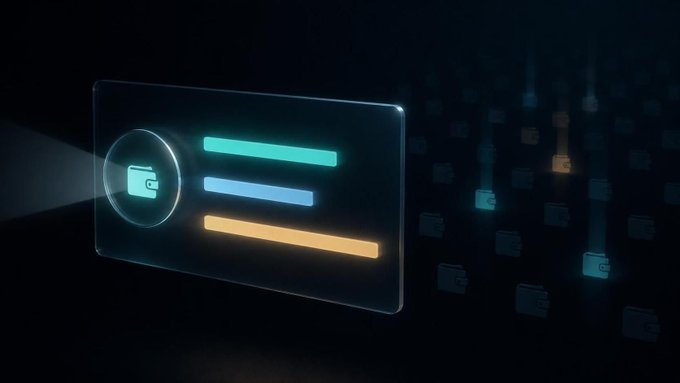 A futuristic, glowing digital interface card displaying colored lines and folder icons against a dark background with a cityscape.