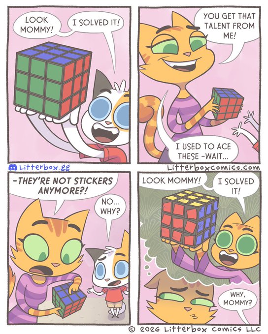 The image features a comic strip with four panels, each depicting a cat holding up a Rubik's cube. The cats are shown in various stages of solving the puzzle, from being confused or unsure about their next move to successfully completing the cube. The caption at the bottom of the image reads "Ngày 30 mua eth và BTC Nay mua mạnh tay hơn rồi anh em".