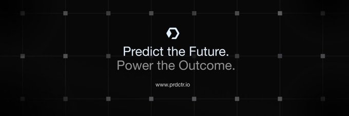Dark promotional graphic with a grid pattern displaying a logo and the text 'Predict the Future. Power the Outcome.' along with the website 'www.prdctr.io'.