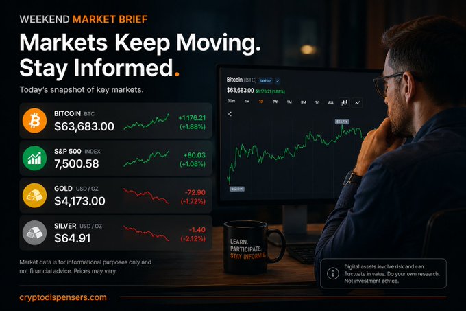The image shows a man sitting at a desk with a computer monitor displaying stock market data. The text "Weekend Market Brief" is written above him, indicating that this is part of a weekly market summary or overview. The image also includes a coffee cup on the desk and a keyboard in front of the man, suggesting he might be working from home or spending time analyzing the stock market trends.
