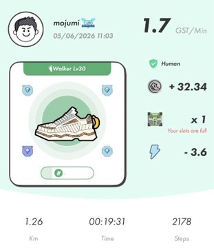 The image shows a fitness tracking app with a cartoon character wearing white sneakers, which appears to be a walking shoe. The app displays information about the user's activity, including their steps taken, calories burned, and other data related to their physical activities.