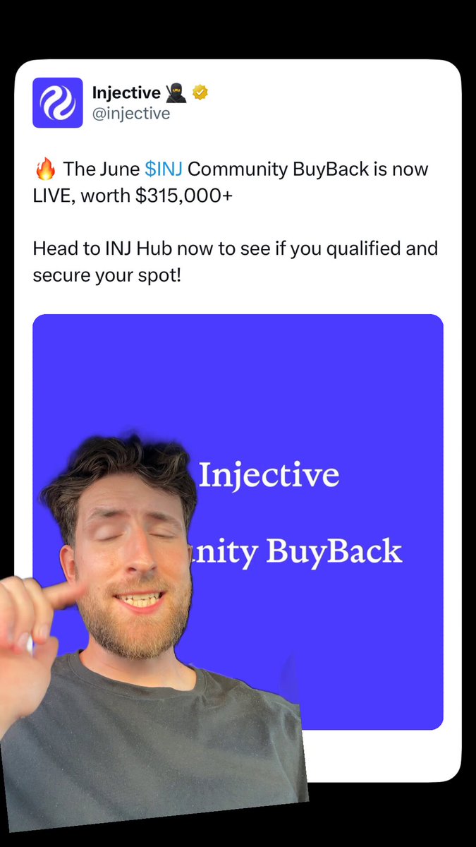 In the image, a man with a beard is making a funny face or gesture while holding his finger over his ear. He appears to be posing for a photo or sharing a humorous moment with others. The caption of the image reads "The $INJ community are up to something". This phrase suggests that there might be some sort of event, announcement, or joke related to the $INJ community on social media platforms like Twitter.