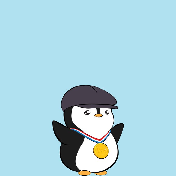 A simple cartoon illustration of a penguin wearing a dark blue cap and a gold medal with a 'C' symbol, standing against a solid light blue background.