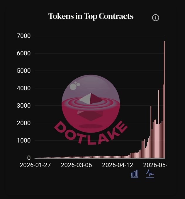 xtopics.com's "Tokens in Top Contracts" chart displays the number of tokens held by various users, with a pink line graph and a blue bar graph representing the data.
