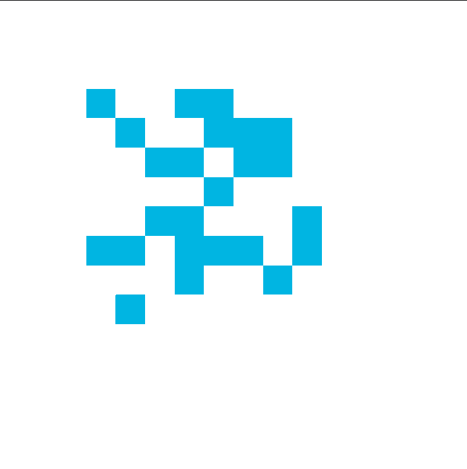 A teal-colored abstract logo or icon made up of various rectangular and square shapes arranged in a stylized, pixelated design on a light background.