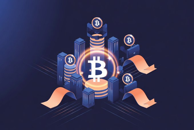The image features a large white Bitcoin symbol surrounded by smaller blue circles representing Bitcoins. The Bitcoin symbol is located at the center of the image, with three smaller Bitcoins surrounding it. These Bitcoins are positioned at various heights and angles around the central Bitcoin, creating an interesting visual effect. The background of the image is dark blue, providing a stark contrast to the white Bitcoin symbol and the blue circles. This design choice emphasizes the importance of the Bitcoin symbol in the context of cryptocurrency.