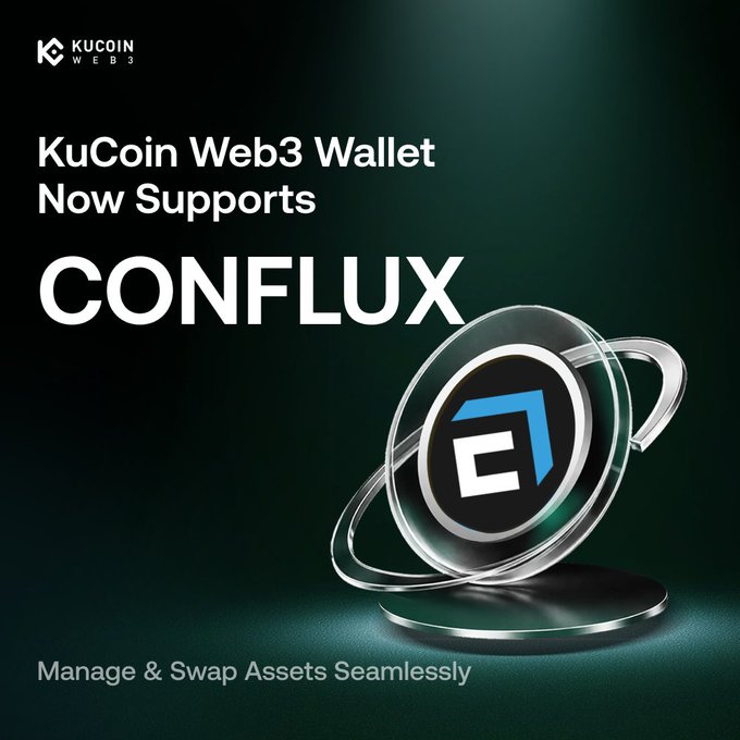 The image features a silver coin with a blue logo, which appears to be a representation of Conflux wallet. The coin is placed on top of a black base or stand, giving it an elegant appearance. The background of the image is dark green, providing a stark contrast that makes the coin and its design stand out. The text "Conflux 社區" is written in white at the bottom of the image, indicating the wallet's name.