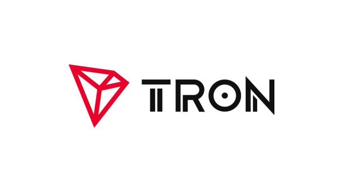 The TRON logo featuring a red diamond symbol next to the black 'TRON' text on a white background.