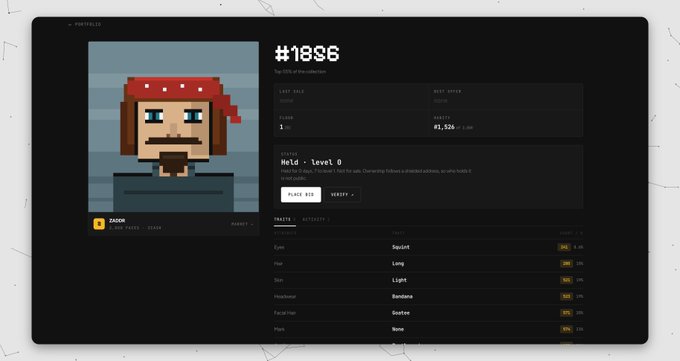 A pixel-art character profile screen displays item "#1896," a "Bandana" with a value of #1,526 and a best offer of 30 ETH, featuring attributes like Support, Long, Light, and Bandana. The image, showing the "DRAGON" rarity tag and "Weapon - Level 0" classification, visually represents the rare collectible item referenced in the caption as having been secured into the vault.