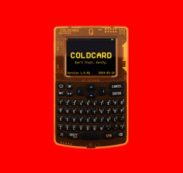 The image shows a COLDCARD Mk4 hardware Bitcoin wallet displaying version 1.5.4 firmware with the message "Don't trust, verify," set against a bright red background. This relates to the post's discussion of multiple attackers exploiting vulnerabilities in COLDCARD devices, highlighting the irony of the wallet's "Don't trust, verify" motto amid ongoing security concerns.