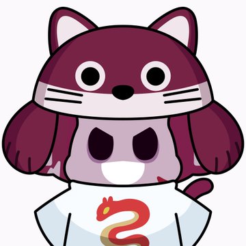 A cartoon-style avatar of a character with large eyes wearing a maroon cat-eared hat and a white shirt featuring a red dragon emblem.