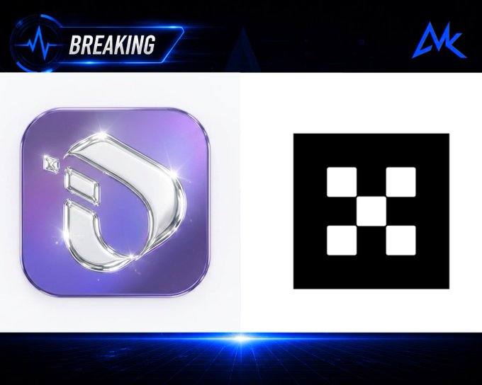 A 'BREAKING' news-style graphic displaying a stylized 3D 'J' logo on the left and a black square with a white grid logo on the right, with an 'AK' watermark in the top right corner.