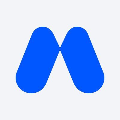 A simple blue stylized 'M' logo on a white background.