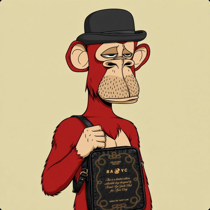 A cartoon illustration of a red monkey wearing a black bowler hat and holding a black bag with gold text reading 'BABYC' and 'COLLECTORS COLLECT'.