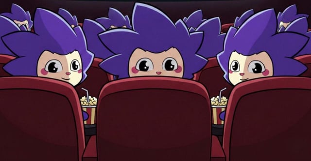 The image features three cartoon characters sitting in chairs at an auditorium with popcorn in front of them. The characters are all wearing blue hair and are smiling for the camera, creating a sense of camaraderie among them. The background shows rows of seats filled with other people who seem to be watching the same movie or event as the trio. The image is related to the post "Monad is your dream chain, a chance for generational wealth" because it portrays three cartoon characters sitting together in an auditorium, which could symbolize the idea that shared experiences and memories can create lasting legacies among family members or friends.