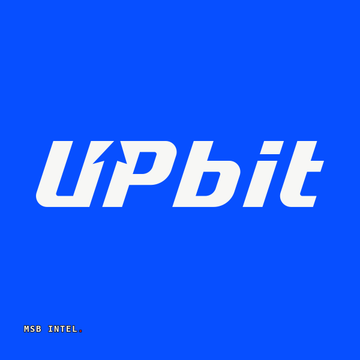 A blue background with the white 'UPbit' logo and 'MSG INTEL' text in the bottom left corner.