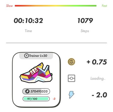 In this image, there is a step-by-step guide displayed on a screen with several details about it. The first detail is that the content is labeled "Trainer Lv30". The next detail indicates that this is an exercise program, featuring an item for trainers called a "shoe", which could be either a sneaker or athletic shoe. 

Additionally, there are two other items in the image: one is a pair of shoes positioned above the step count display, while another one is on the left side next to it. The overall setting appears to be focused on promoting an exercise program for trainers using these items as part of their routine.