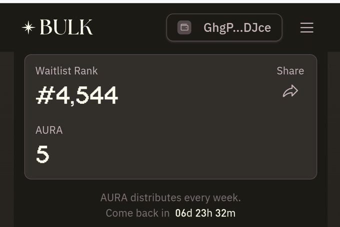 A screenshot of a black and white computer screen displaying a list with numbers, accompanied by text that says "First week 5 points @bulktrade Not that much but early. Soon more will come. Bullish vibes all around."
