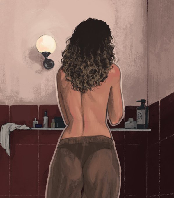 This vivid artwork captures one woman in her bathroom providing beauty in an ordinary moment. The ETH cryptocurrency notes that only 0.12% of Ξ has been minted for this piece available on @manifoldxyz.