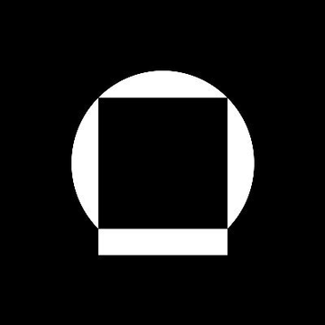 Minimalist white icon depicting a lightbulb or lantern shape against a solid black background.