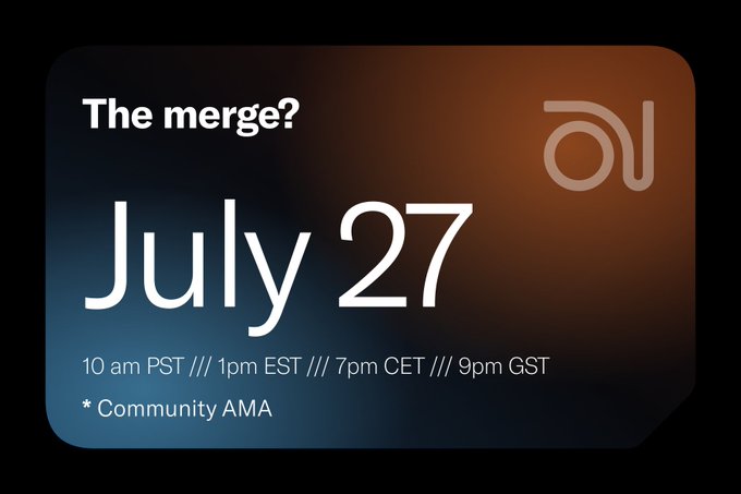 A promotional graphic for a Community AMA about a proposed merger between WAGMI and Anon, scheduled for July 27 at 10 am PST (1 pm EST, 7 pm CET, 9 pm GST), featuring the Anon logo to tie into the merged entities discussion.