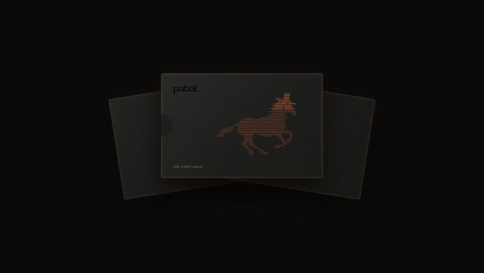 Dark promotional image for "pabal - THE FIRST WAVE" featuring a stylized copper/orange horse design on a black packaging sleeve.
