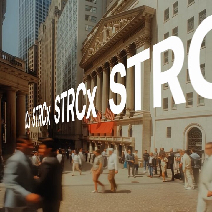 The image shows a busy city street with people walking around and tall buildings in the background. The text "Kamino" appears near the bottom of the image, which could be related to the STRCx Market or another relevant topic.