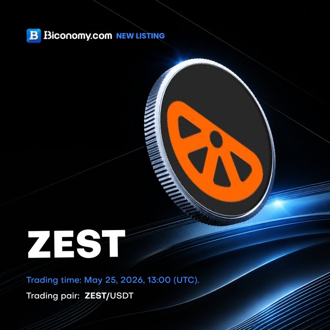 The image features a coin with an orange logo that says "ZEST" on it. The background of the image is black, which contrasts with the bright orange logo. Below the image, there's text that reads "NEW LISTING ZEST/USDT trading pair: May 25, 2016, 13:00 (UTC) About @ZestProtocol". This post announces a new listing for the cryptocurrency called "ZEST" and provides details about the trading pair available on May 25, 2016.