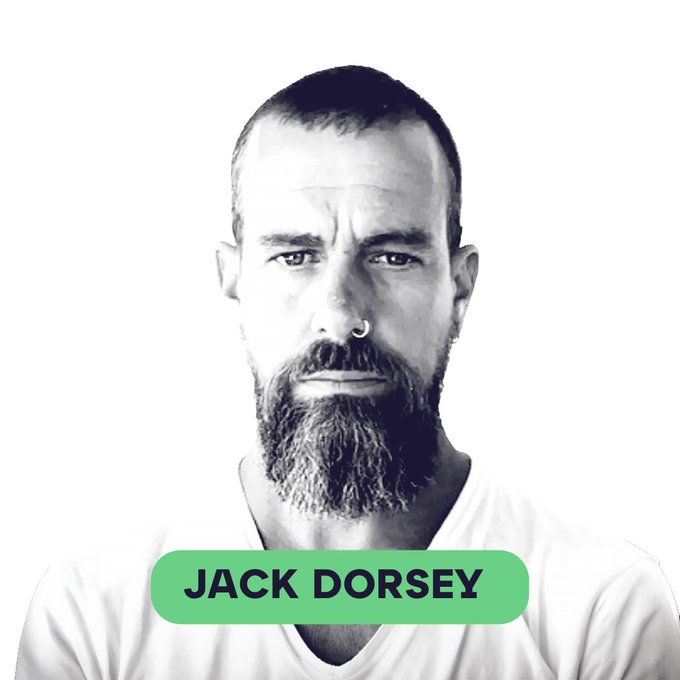 The image features a man with a beard wearing a white shirt, which appears to be a t-shirt or tank top. The photo has been edited to include text that reads "Jack Dorsey" along with the name of the person featured in the image. This suggests that the image is related to Jack Dorsey's involvement in Bitcoin and possibly other tech companies as well.